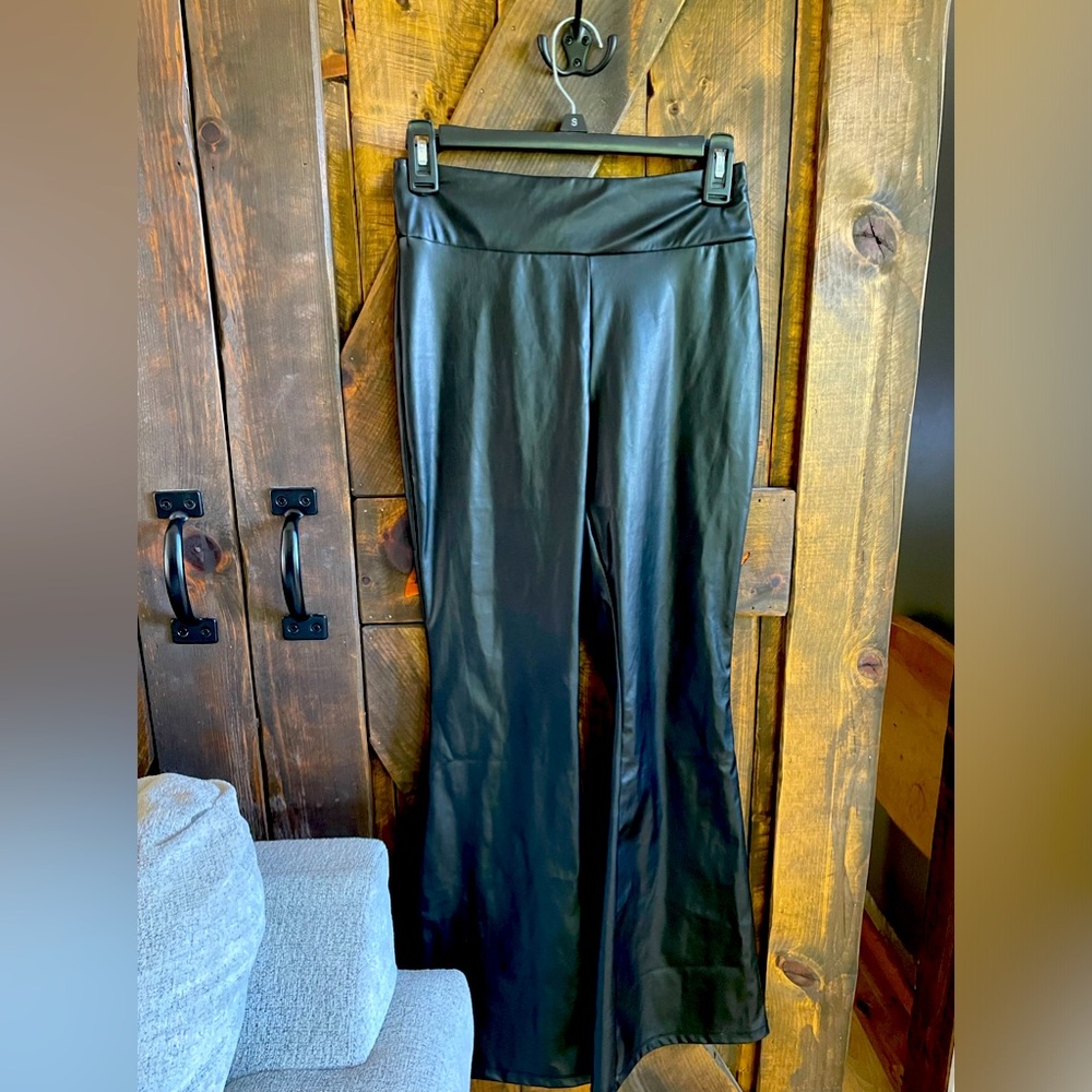 NWOT Derek Heart Black Faux Leather Flared Pants
